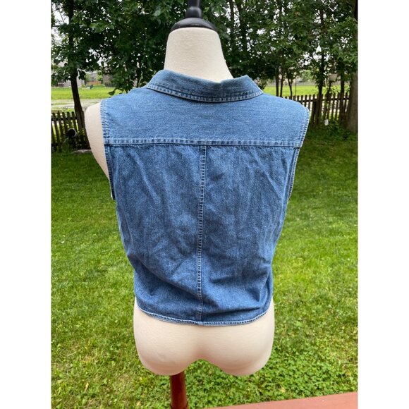 Vintage Old Navy Denim Sleeveless Button-Up Shirt Small - Picture 4 of 6